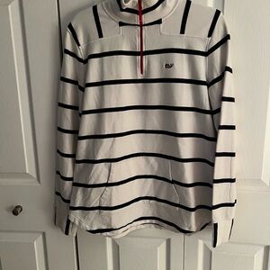 Vineyard Vines White with Blue Striped and Red Trim Pullover